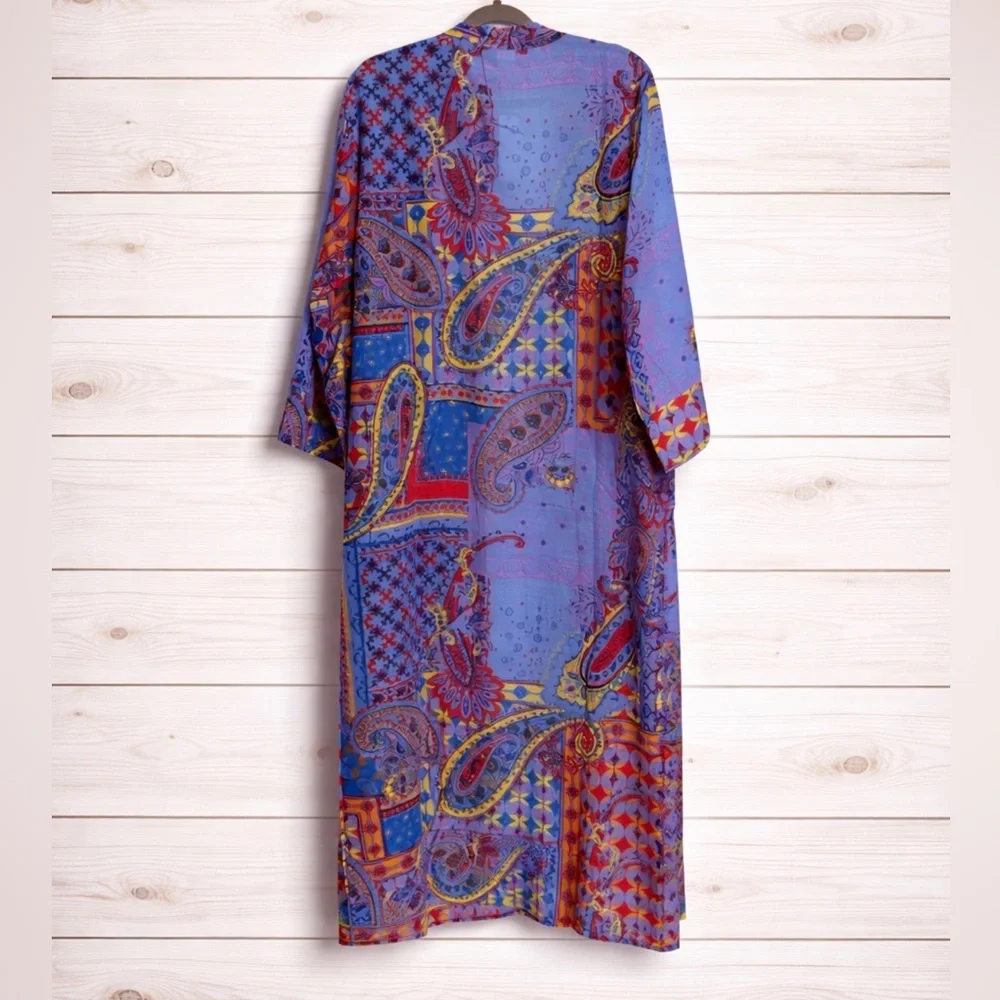 Raj Eva Paisley Mosaic Print Duster OS & Drawstring Pant Set; Size Large~NWT - Picture 7 of 16